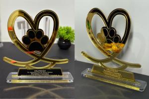 TROFÉU EM ACRÍLICO ESPELHADO Acrílico Dourado Espelhado e Acrílico Preto Corte Especial   Corte, Colagem e Gravação 